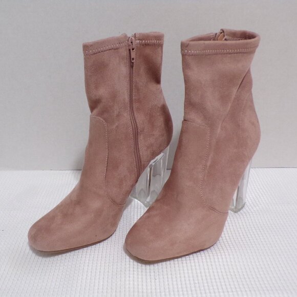 Charlotte Russe' Jasmine Size 9 Pink Faux Suede w/Acrylic Heel Zip Up Boots - Picture 1 of 10